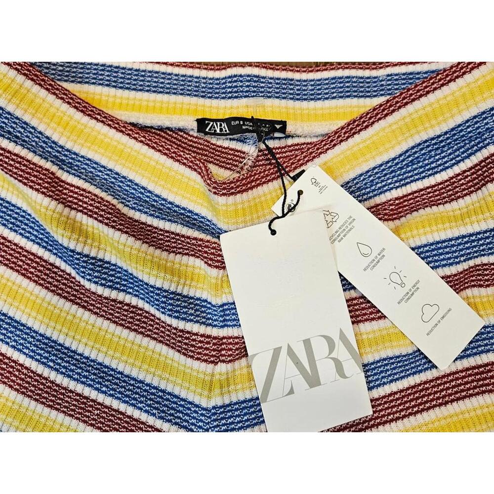 ZARA Multi Color Horizontal Striped Ribbed Knit Pant Size S - Picture 4 of 4